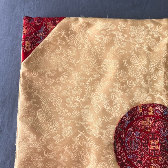 Set of 2 - 16in Square Chinese Style Gold Red Brocade Pillow Covers - Picture 3 of 16